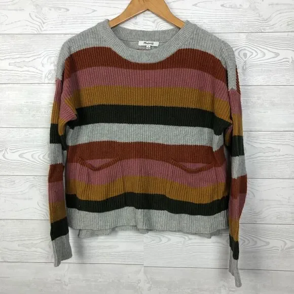 Madewell Womens Small Patch Pocket Pullover Sweater in Walton Stripe Long Sleeve - Picture 2 of 7